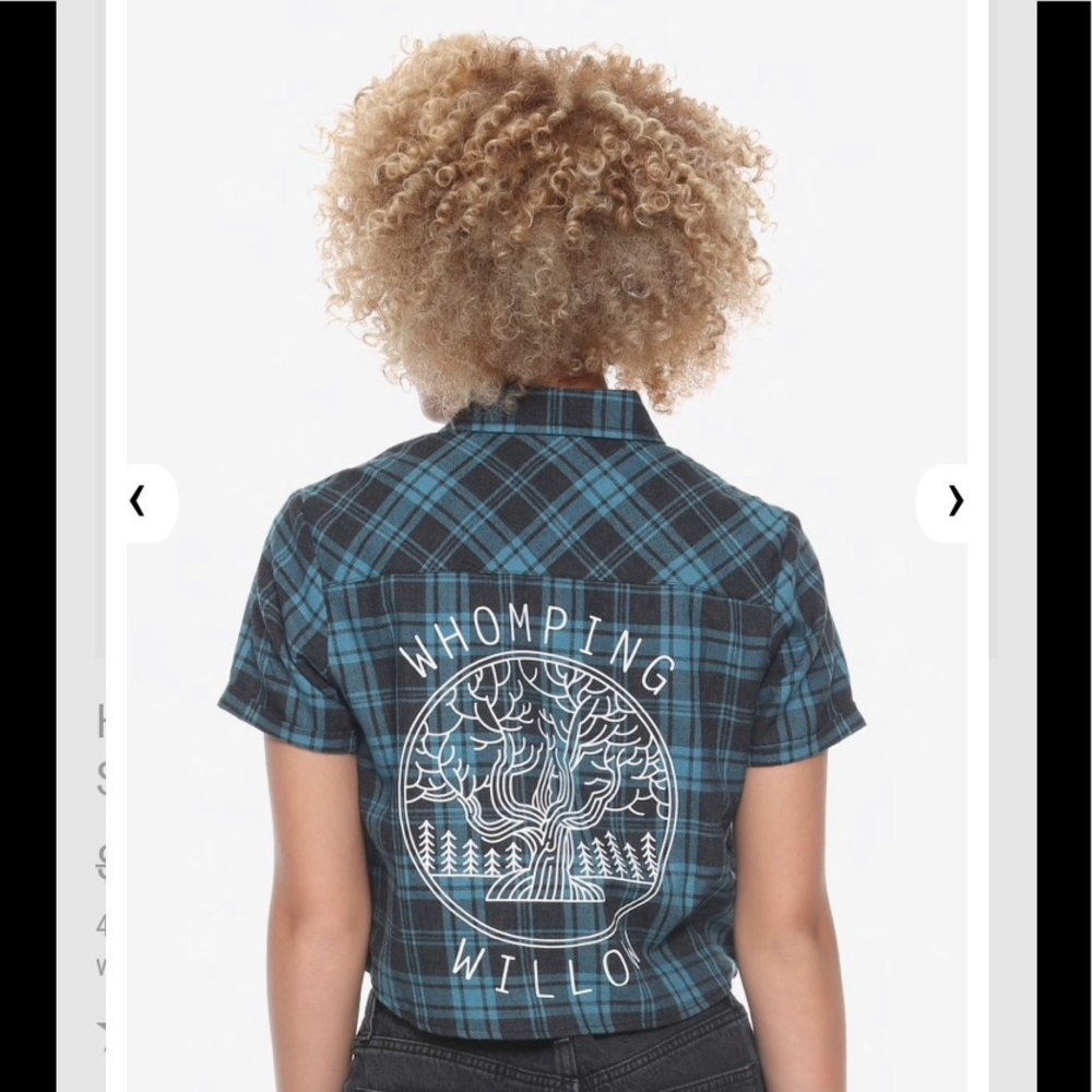 Harry Potter Whomping Willow Blue Plaid Button Down Shirt